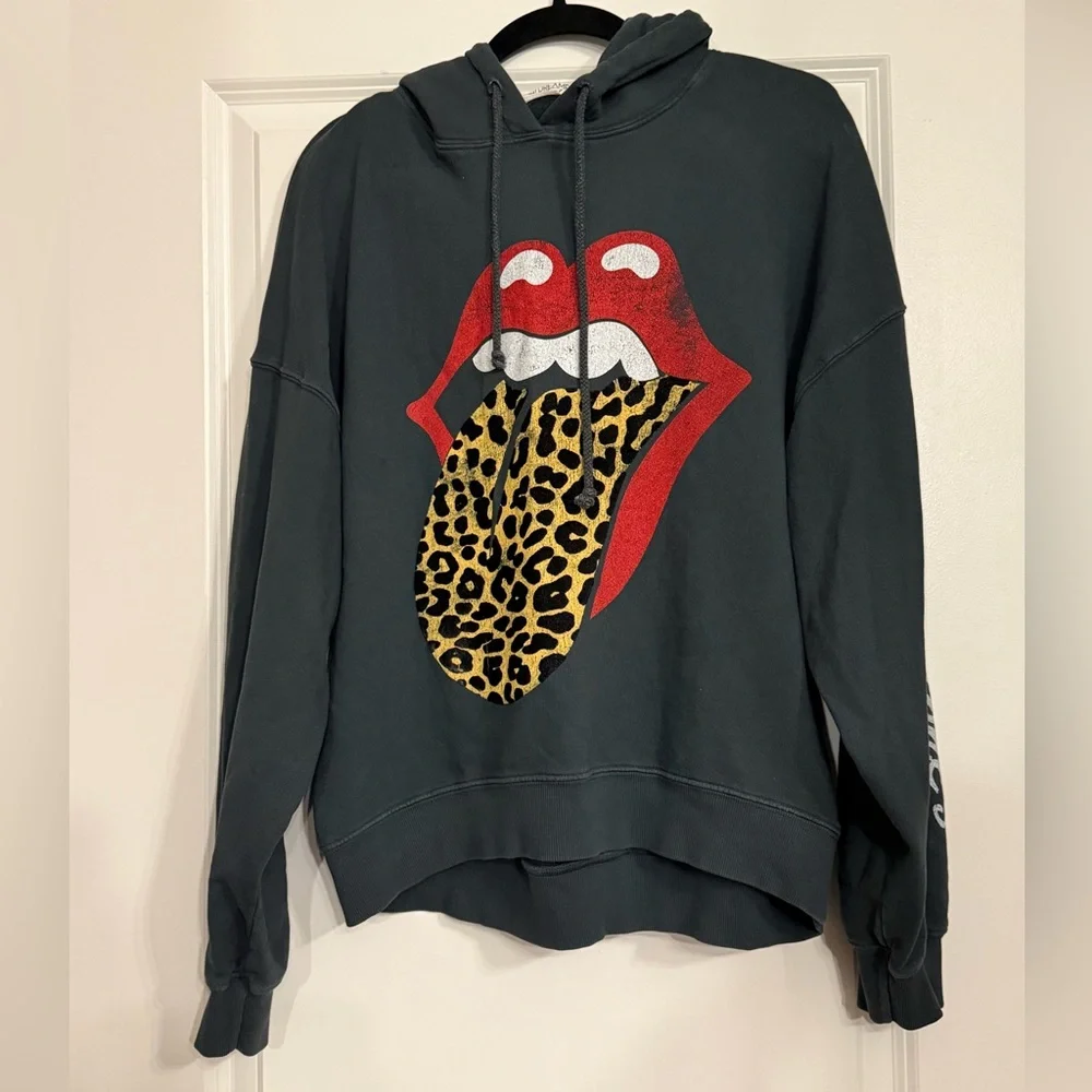Daydreamer x Free People The Rolling Stones Leopard Tongue Pullover Hoodie Sz S